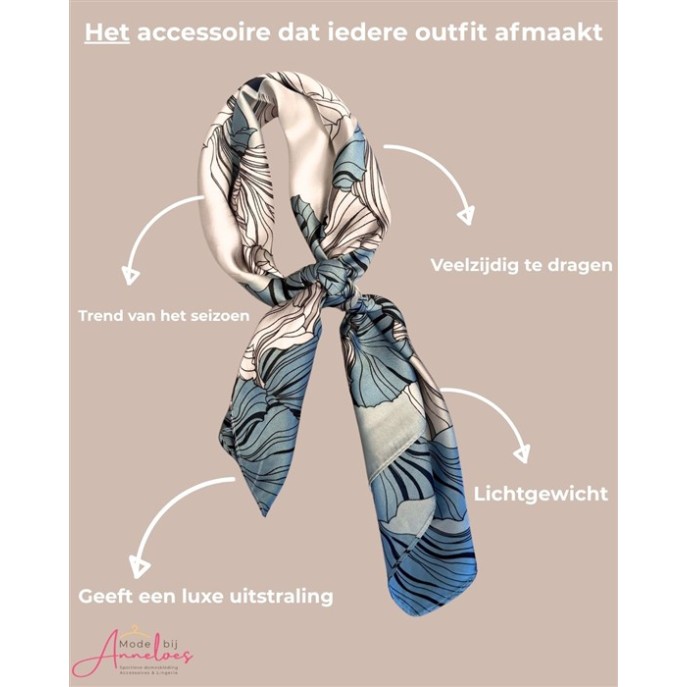 Dames sjaal korte hals sjaaltjes 533 bloemenprint blauw 